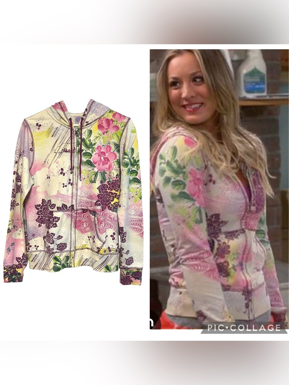 lucky brand L zip up sweatshirt hoodie AOP boho floral graphic Y2K VINTAGE